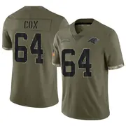 Men's Limited Bryan Cox Carolina Panthers Olive 2022 Salute To Service Jersey