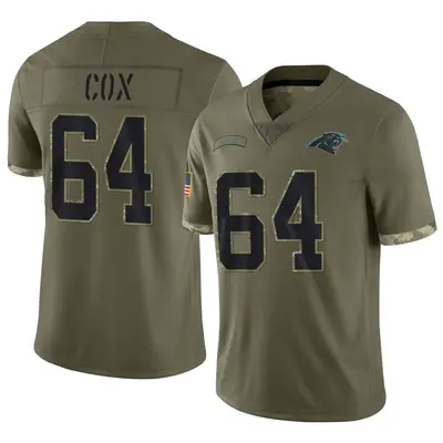 Men's Limited Bryan Cox Carolina Panthers Olive 2022 Salute To Service Jersey